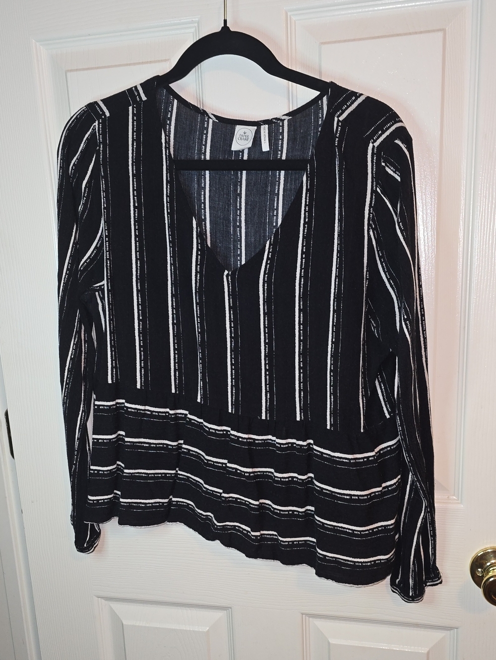 Paper Crane Black & White Striped V-Neck Long Sleeve Top